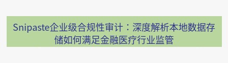 snipaste Snipaste企业级合规性审计：深度解析本地数据存储如何满足金融医疗行业监管